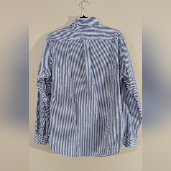 Ralph Lauren Men's Large Custom Fit Button Down Collar Blue Stripe Dress Shirt - Picture 5 of 5